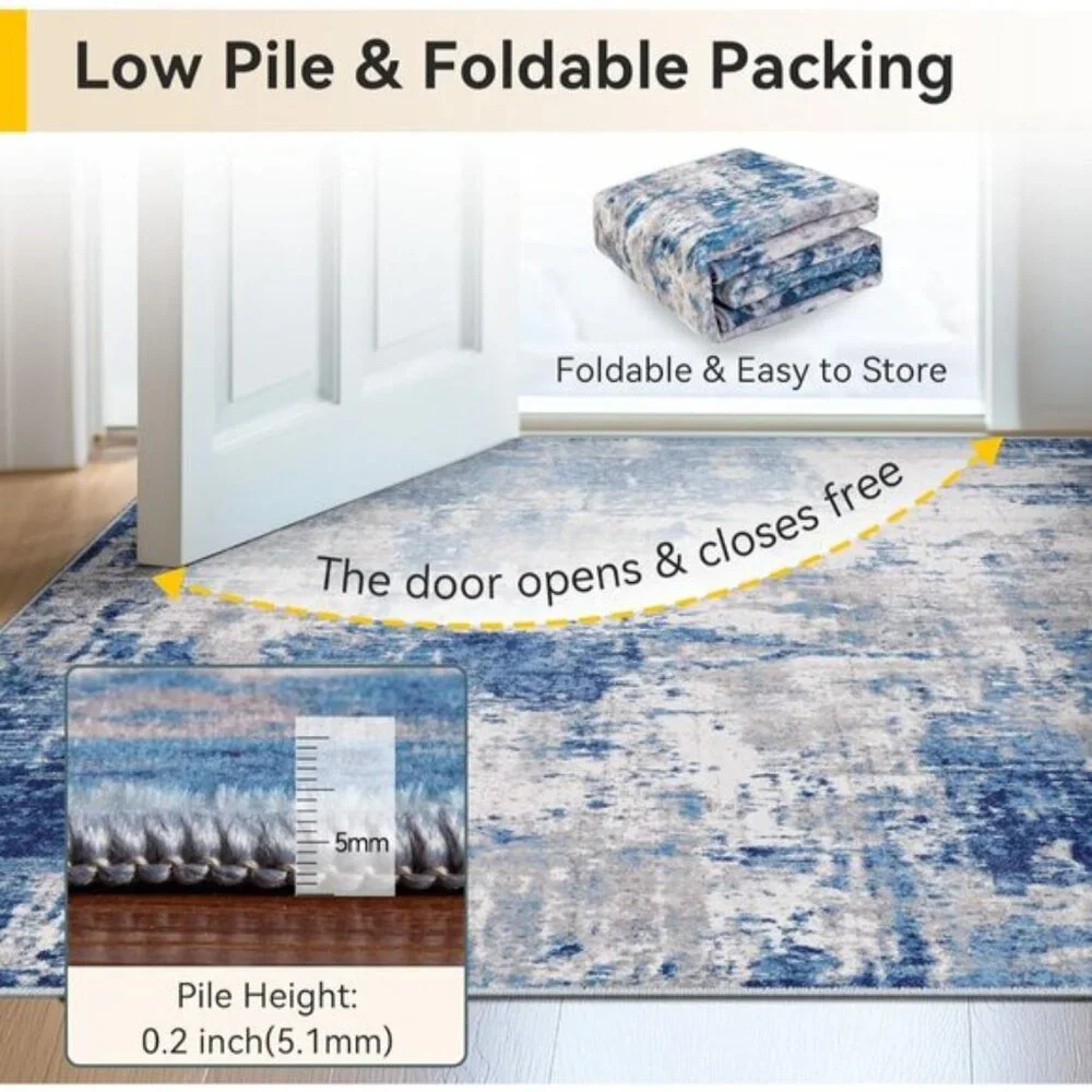 New 5x7 Washable Area Rug Modern Abstract Non-Slip Carpet for Living Room